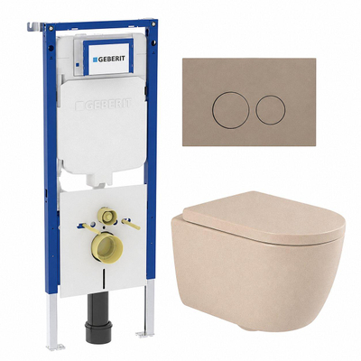 QeramiQ Dely Swirl Toiletset - 36.3x51.7cm - Geberit UP720 Duofix Sigma inbouwreservoir - 35mm zitting - bedieningsplaat taupe - ronde knoppen - mat beige