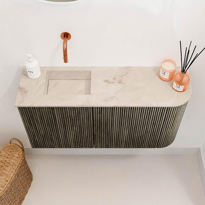 Mondiaz JOYA-DLUX Meuble de toilette 81,6cm - arrondi droit couleur Shadow - Vasque FAYE position Gauche Sans trou de robinet couleur Frappe