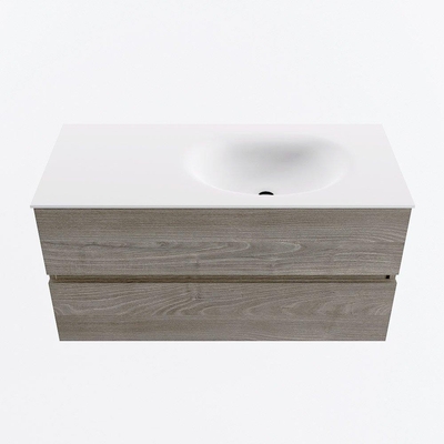 Mondiaz VICA ensemble de meuble de salle de bain - 100cm - meuble sous-vasque marron clair gris - 2 tiroirs - lavabo lune droite - sans trous de robinet - version haute de 60cm - talc