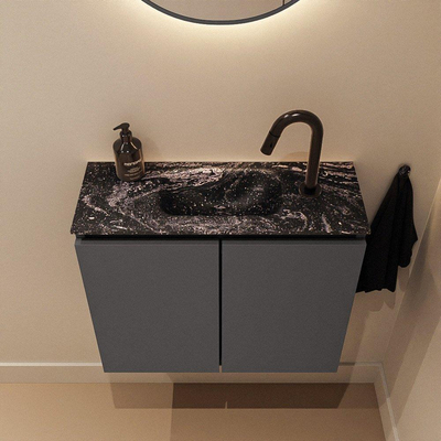 MONDIAZ TURE-DLUX Meuble de toilettes 60 cm Dark Grey. EDEN lavabo Lava position milieu. Avec 1 trou de robinet.