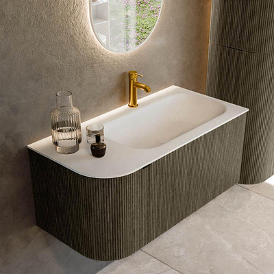 Mondiaz KURVE Ensemble meuble de salle de bains - 95x46x40cm - 1 tiroir - 1 porte - lavabo solid surface - droit - 1 trou de robinet - Shadow