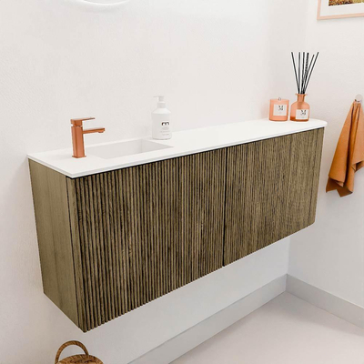 Mondiaz JOYA 111.6cm toiletmeubel - ronding rechts kleur Dusk - Wastafel FAYE positie Links 1 kraangat kleur Talc.