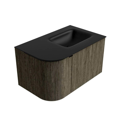 Mondiaz KURVE Ensemble de meuble salle de bain - 75x46x40cm - 1 tiroir - 1 porte - lavabo en solid surface - droite - 1 trou de robinet - Shadow