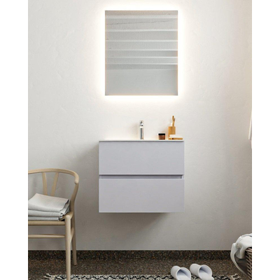 Mondiaz VICA ensemble de meuble de salle de bain - 60cm - meuble sous-vasque cale - 2 tiroirs - lavabo moon milieu - 1 trou de robinet - miroir LED - version XL 60cm de haut