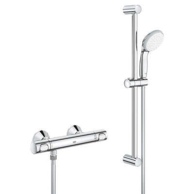 GROHE Precision Flow Ensemble de douche - 62cm - mitigeur thermostatique - douchette ronde - 1 type de jet - flexible lisse - chrome