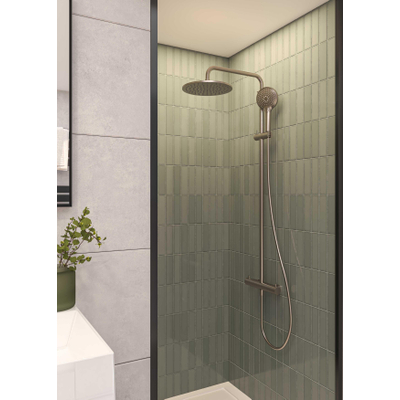 MAY Algemeen Ensemble de douche de tête apparente avec thermostat incl. douchette à main 3 jets et douche de tête Ø 25cm Nickel brossé PVD
