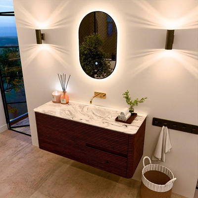 Mondiaz CIRO-DLUX Ensemble de meubles de salle de bains - 120x45x50cm - lavabo solid surface Glace - 1 vasque au milieu - sans trous de robinetterie - 2 tiroirs - Ruby