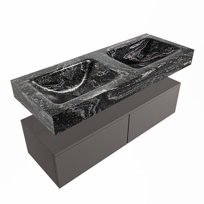 Mondiaz ALAN-DLUX Ensemble de meuble - 120cm - meuble Dark grey mat - 2 tiroirs - Lavabo Cloud Lava suspendu - vasque Gauche et droite - 2 trous de robinet