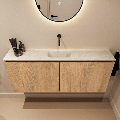 MONDIAZ TURE-DLUX Meuble toilette - 120cm - Washed Oak - EDEN - vasque Ostra - position centrale - sans trou de robinet
