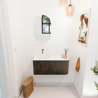Mondiaz JOYA 91.6cm toiletmeubel - ronding rechts kleur Shadow - Wastafel FAYE positie Links Zonder kraangat kleur Talc.