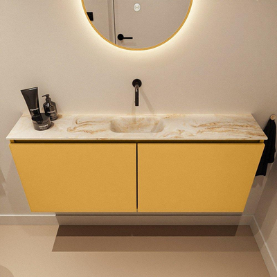 MONDIAZ TURE-DLUX Meuble toilette - 120cm - Ocher - EDEN - vasque Frappe - position centrale - sans trou de robinet