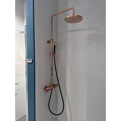 Hotbath Cobber thermostatische regendoucheset met 20cm ronde hoofddouche staafhanddouche verouderd koper SHOWROOMMODEL