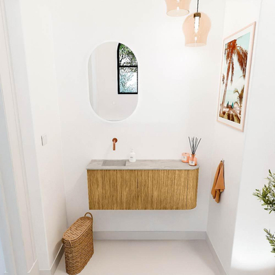 Mondiaz JOYA-DLUX 101.6cm toiletmeubel - ronding rechts kleur Oak - Wastafel FAYE positie Links Zonder kraangat kleur Glace.