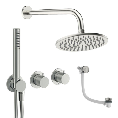 Crosswater MPRO Module inbouw regendoucheset – Ø20 cm hoofddouche – 30 cm gebogen wandarm – 2 hendels – RVS geborsteld