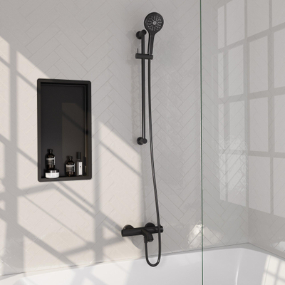 Brauer Black Edition Robinet baignoire thermostatique avec barre de douche et douchette ronde 3 jets Noir mat