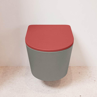Mondiaz LAVIE hangtoilet – spoelrandloos – 36 x 53 cm – met softclose zitting – Smoke (lichtbruin), zitting Fire (rood)