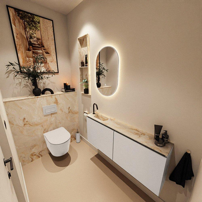 MONDIAZ TURE-DLUX 120cm toiletmeubel Linen. EDEN wastafel Frappe positie links. Met 1 kraangat.