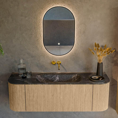 MONDIAZ KURVE-DLUX 140cm Meuble salle de bain avec module 25 G et D - couleur Oak - 1 tiroir - 2 portes - vasque BIG SMALL centre - sans trou de robinet - couleur Lava