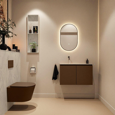 MONDIAZ TURE-DLUX Meuble toilette - 80cm - Rust - EDEN - vasque Opalo - position gauche - sans trou de robinet