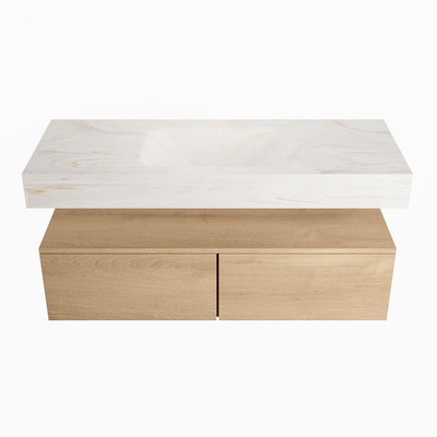 MONDIAZ ALAN - DLUX Badkamermeubelset - 120cm - onderkast - Washed Oak - 2 lades - vrijhangende wastafel - wasbak midden - 1 kraangat - Ostra