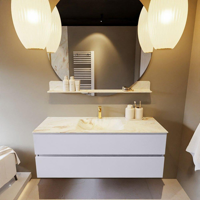 Mondiaz VICA-DLUX Ensemble de meuble de salle de bain - 130cm - meuble sous-vasque cale - 2 tiroirs - lavabo encastré cloud milieu - 1 trou de robinet - version haute de 60cm - frape