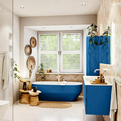 Mondiaz VICA ensemble de meuble de salle de bain - 150cm - meuble sous-vasque jeans - 2 tiroirs - lavabo cloud milieu - sans trous de robinet - couleur talc - miroir LED - version XL 60cm haut