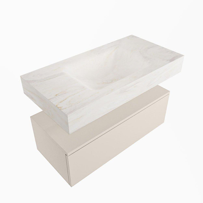 Mondiaz ALAN-DLUX Ensemble de meuble - 90cm - meuble Linen mat - 1 tiroir - Lavabo Cloud Ostra suspendu - vasque Centre - 1 trou de robinet