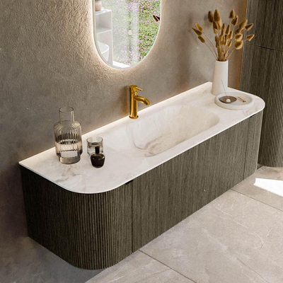 Mondiaz KURVE-DLUX Ensemble meuble de salle de bains - 140x46x40cm - 1 tiroir - 2 portes - lavabo solid surface - central - 1 trou de robinet - Shadow