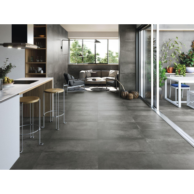 Baldocer Ceramica Grafton wand- en vloertegel - 40x80cm - 10mm - Rechthoek - gerectificeerd - Betonlook - Antraciet Mat