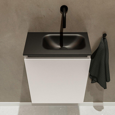 MONDIAZ TURE Toiletmeubel 40x23x50cm met 0 kraangaten 1 deuren linen mat Wastafel Eden rechts Solid Surface Zwart