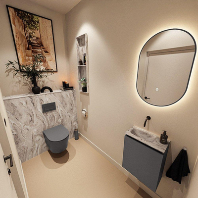 MONDIAZ TURE-DLUX Meuble toilette - 40cm - Dark Grey - EDEN - vasque Glace - position gauche - sans trou de robinet