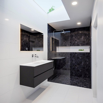 MONDIAZ VICA Ensemble de meuble salle de bain - 120cm - 2 tiroirs - lavabo Cloud au centre - 0 trous de robinet - solid surface gris foncé