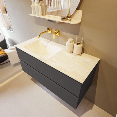 Mondiaz VICA-DLUX ensemble de meuble de salle de bain - 110cm - meuble sous-vasque gris foncé - 2 tiroirs - lavabo encastré cloud gauche - sans trous de robinet - version haute de 60cm - ostra