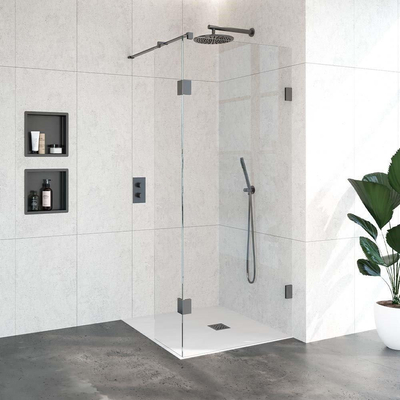 BRAUER Void paroi de douche à l'italienne verre clair 90x200 avec paroi latérale 40 incl. traitement anticalcaire PVD gunmetal brossé