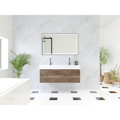 HR Matrix ensemble meuble de salle de bain 3d 120cm 1 tiroir sans poignée avec bandeau couleur charleston avec vasque kube 2 trous de robinetterie blanc