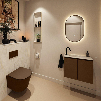 MONDIAZ TURE-DLUX Meuble toilette - 60cm - Rust - EDEN - vasque Ostra - position gauche - 1 trou de robinet