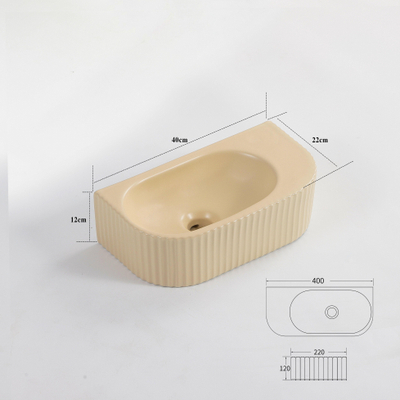 QeramiQ Blend Fontein - 40x22x12cm - Geribbeld - halfrond - zonder kraangat - Keramiek - Beige mat