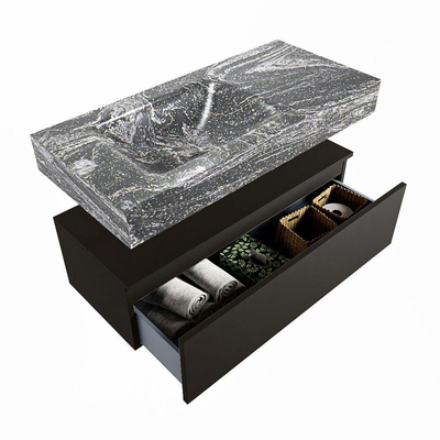 Mondiaz ALAN-DLUX Ensemble de meuble - 100cm - meuble Urban mat - 1 tiroir - Lavabo Cloud Lava suspendu - vasque Gauche - 1 trou de robinet