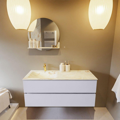 Mondiaz VICA-DLUX Ensemble de meuble de salle de bain - 120cm - meuble sous-vasque cale - 2 tiroirs - lavabo encastré cloud gauche - 1 trou de robinet - version haute de 60cm - frape