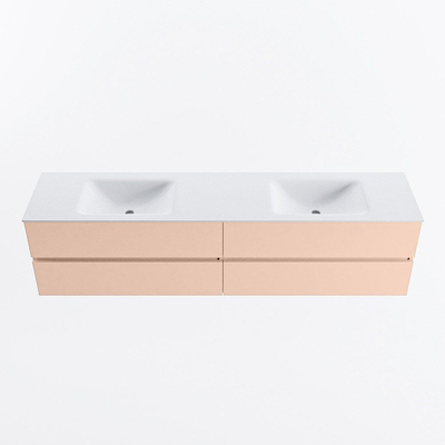 MONDIAZ VICA Ensemble meuble de salle de bains - 200cm - meuble bas rosee - 4 tiroirs - lavabo cloud double - sans trous de robinet - version haute 60cm - talc