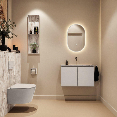 MONDIAZ TURE-DLUX Meuble toilette - 80cm - Linen - EDEN - vasque Glace - position centrale - sans trou de robinet