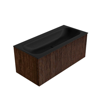 MONDIAZ KURVE Meuble de salle de bains 100cm couleur Walnut avec 1 tiroir. Lavabo BIG MEDIUM centré 1 trou de robinet Urban.