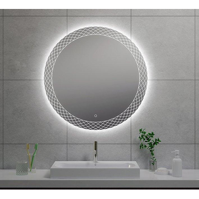 Wiesbaden Deco Miroir rond 80cm avec chauffe miroir et éclairage LED indirect et interrupteur tactile