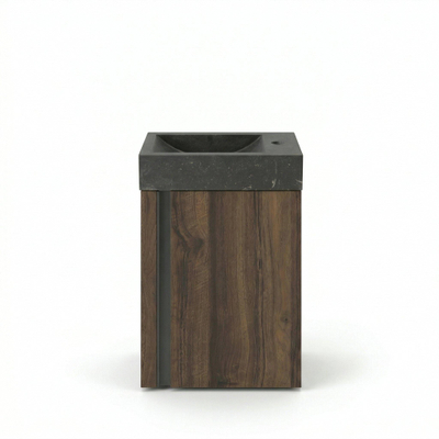 FugaFlow Eccelente Arredo Ensemble meuble WC - 40x65cm - 1 porte - 1 trou de robinet - droit - lave-mains pierre naturelle foncé - noyer