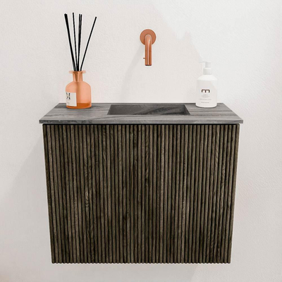 Mondiaz JOYA-DLUX 50cm toiletmeubel - kleur Shadow - Wastafel FAYE positie Rechts Zonder kraangat kleur Sombra.