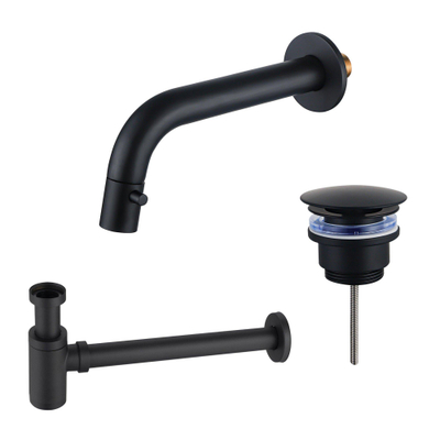 FugaFlow Eccelente Acces Fonteinkraanset - inbouw - uitloop 18cm - inkortbaar - sifon - always open plug - mat zwart