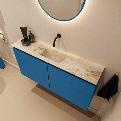MONDIAZ TURE-DLUX 100cm meuble de toilettes Jeans. EDEN lavabo Frappe position milieu. Sans trou de robinet.