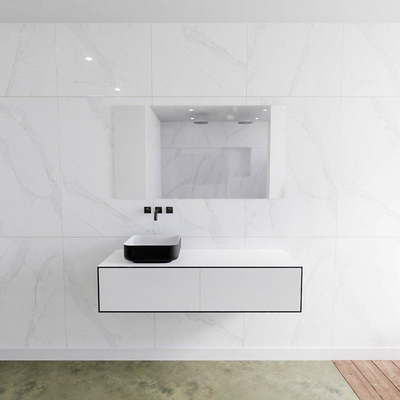 Mondiaz Lagom Meuble salle de bains 130x30.9x45cm Solid Surface Urban 2 tiroirs avec lavabo BINX vasque à poser Gauche sans trous de robinet