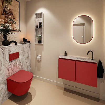 MONDIAZ TURE-DLUX Meuble toilette - 80cm - Fire - EDEN - vasque Glace - position droite - 1 trou de robinet