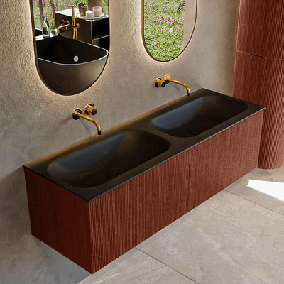 Mondiaz KURVE Badkamermeubelset - 140x46x40cm - 2 lade - wastafel solid surface - dubbel - zonder kraangat - Ruby